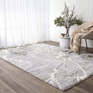 Tender Abstract Silver Shag Rug