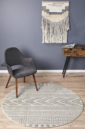 Adani Modern Tribal Design Grey Round Rug - Floorsome - Modern