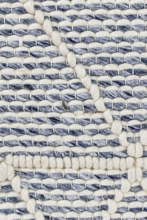 Albona Blue White Wool Rug - Floorsome - FLATWEAVE