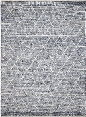 Albona Blue White Wool Rug - Floorsome - FLATWEAVE