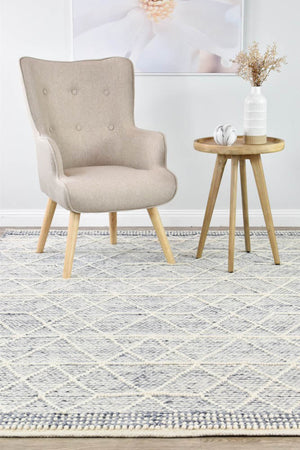 Albona Blue White Wool Rug - Floorsome - FLATWEAVE