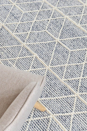 Albona Blue White Wool Rug - Floorsome - FLATWEAVE