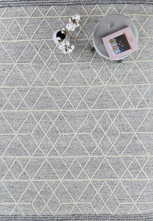 Albona Blue White Wool Rug - Floorsome - FLATWEAVE