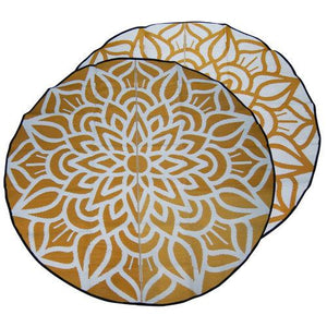 ANCESTRAL CONNECTEDNESS Mandala Design Recycled Plastic Mat, Orange & White 2.4m Diameter - Floorsome - Outdoor Rugs