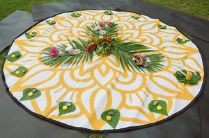 ANCESTRAL CONNECTEDNESS Mandala Design Recycled Plastic Mat, Orange & White 2.4m Diameter - Floorsome - Outdoor Rugs