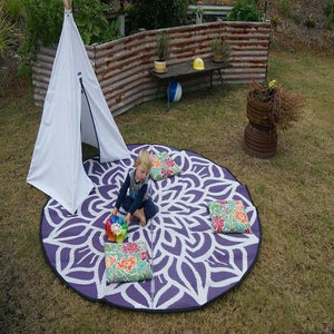 ANCESTRAL CONNECTEDNESS Mandala Design Recycled Plastic Mat, Violet & White 2.4m Diameter - Floorsome - Outdoor Rugs