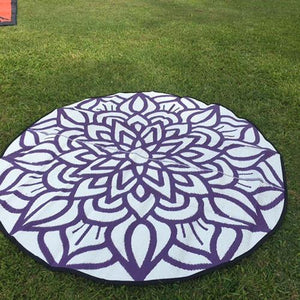 ANCESTRAL CONNECTEDNESS Mandala Design Recycled Plastic Mat, Violet & White 2.4m Diameter - Floorsome - Outdoor Rugs