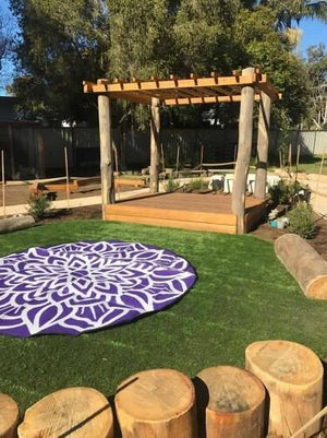 ANCESTRAL CONNECTEDNESS Mandala Design Recycled Plastic Mat, Violet & White 2.4m Diameter - Floorsome - Outdoor Rugs