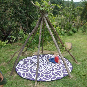 ANCESTRAL CONNECTEDNESS Mandala Design Recycled Plastic Mat, Violet & White 2.4m Diameter - Floorsome - Outdoor Rugs