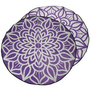 ANCESTRAL CONNECTEDNESS Mandala Design Recycled Plastic Mat, Violet & White 2.4m Diameter - Floorsome - Outdoor Rugs