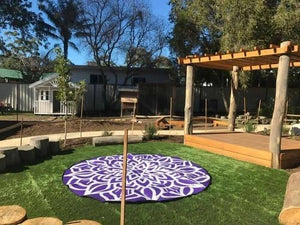 ANCESTRAL CONNECTEDNESS Mandala Design Recycled Plastic Mat, Violet & White 2.4m Diameter - Floorsome - Outdoor Rugs