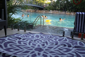 ANCESTRAL CONNECTEDNESS Mandala Design Recycled Plastic Mat, Violet & White 2.4m Diameter - Floorsome - Outdoor Rugs