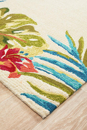 Anna Floral Indoor Outdoor Rug Cream - Floorsome - Outdoor