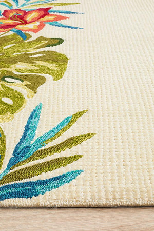 Anna Floral Indoor Outdoor Rug Cream - Floorsome - Outdoor