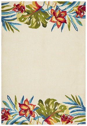 Anna Floral Indoor Outdoor Rug Cream - Floorsome - Outdoor