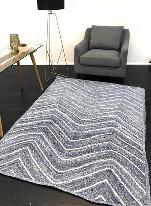 Artisan Blue Natural Chevron Rug - Floorsome - Flatweave