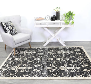 Arya Grey and Beige Ikat Abstract Vines Rug - Floorsome - Traditional