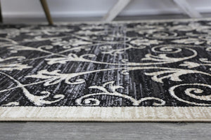 Arya Grey and Beige Ikat Abstract Vines Rug - Floorsome - Traditional