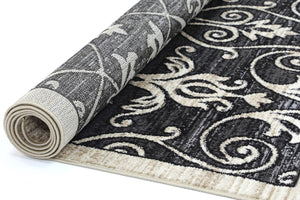 Arya Grey and Beige Ikat Abstract Vines Rug - Floorsome - Traditional