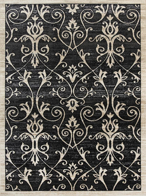 Arya Grey and Beige Ikat Abstract Vines Rug - Floorsome - Traditional