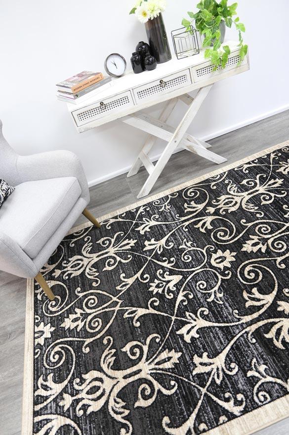 Arya Grey and Beige Ikat Abstract Vines Rug