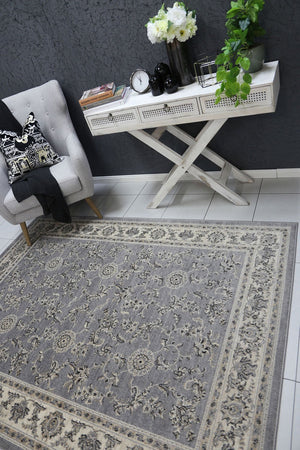 Arya Grey and Cream Traditional Border Rug - Floorsome - Traditional