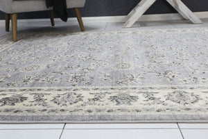 Arya Grey and Cream Traditional Border Rug - Floorsome - Traditional