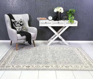 Arya Grey and Cream Traditional Border Rug - Floorsome - Traditional