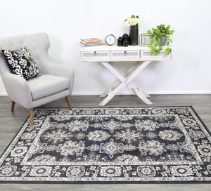 Arya Navy Blue and Grey Ziegler Traditional Ikat Rug - Floorsome - Traditional