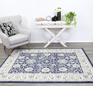 Arya Navy Blue Ziegler Ikat Traditional Rug - Floorsome - Traditional