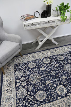 Arya Navy Blue Ziegler Ikat Traditional Rug - Floorsome - Traditional