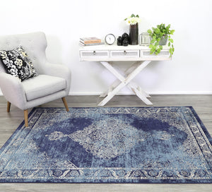 Arya Navy Distressed Contemporary Rug - Floorsome - Traditional