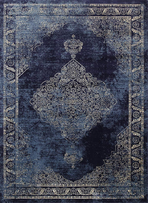 Arya Navy Distressed Contemporary Rug - Floorsome - Traditional