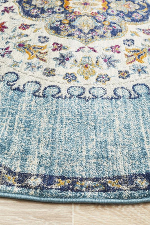 Babil Akkad Bohemian Blue Round Rug - Floorsome - MODERN