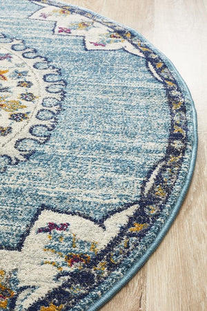 Babil Akkad Bohemian Blue Round Rug - Floorsome - MODERN