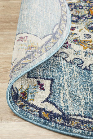 Babil Akkad Bohemian Blue Round Rug - Floorsome - MODERN