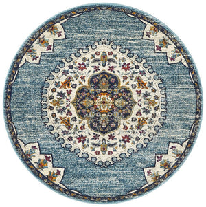 Babil Akkad Bohemian Blue Round Rug - Floorsome - MODERN