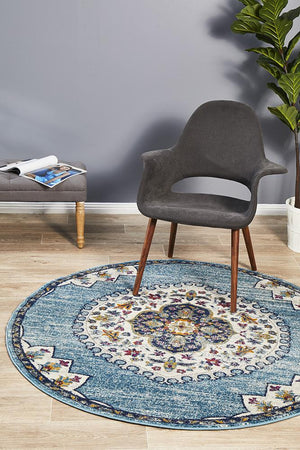 Babil Akkad Bohemian Blue Round Rug - Floorsome - MODERN