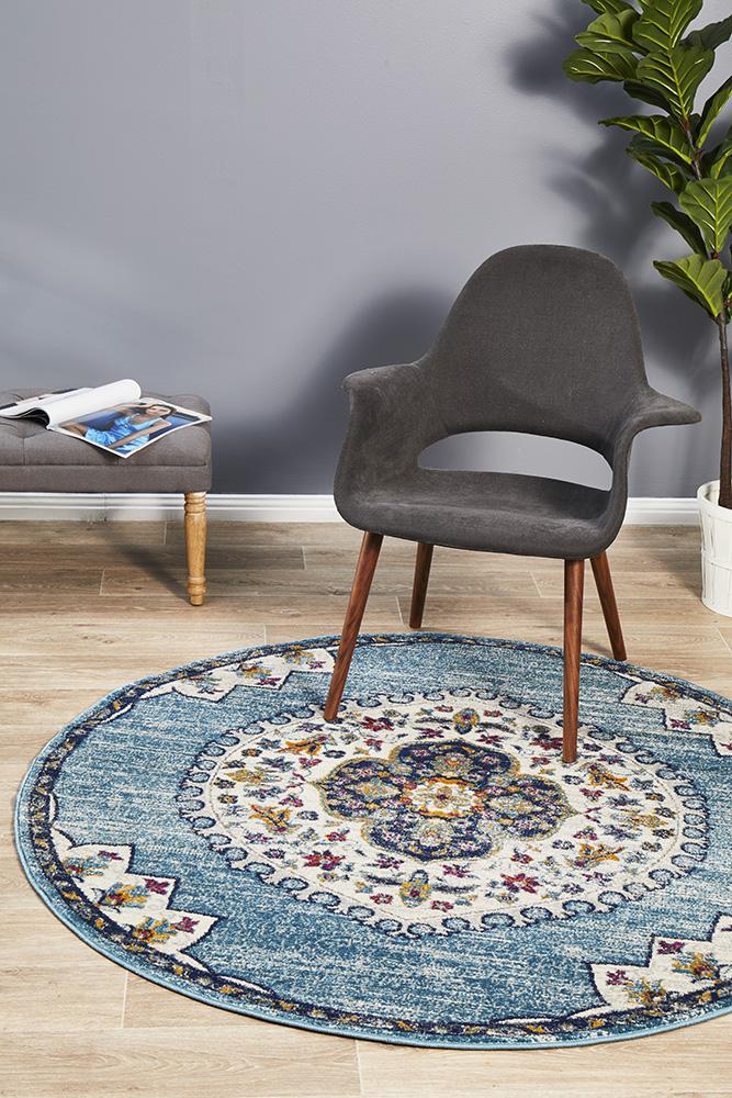 Babil Akkad Bohemian Blue Round Rug