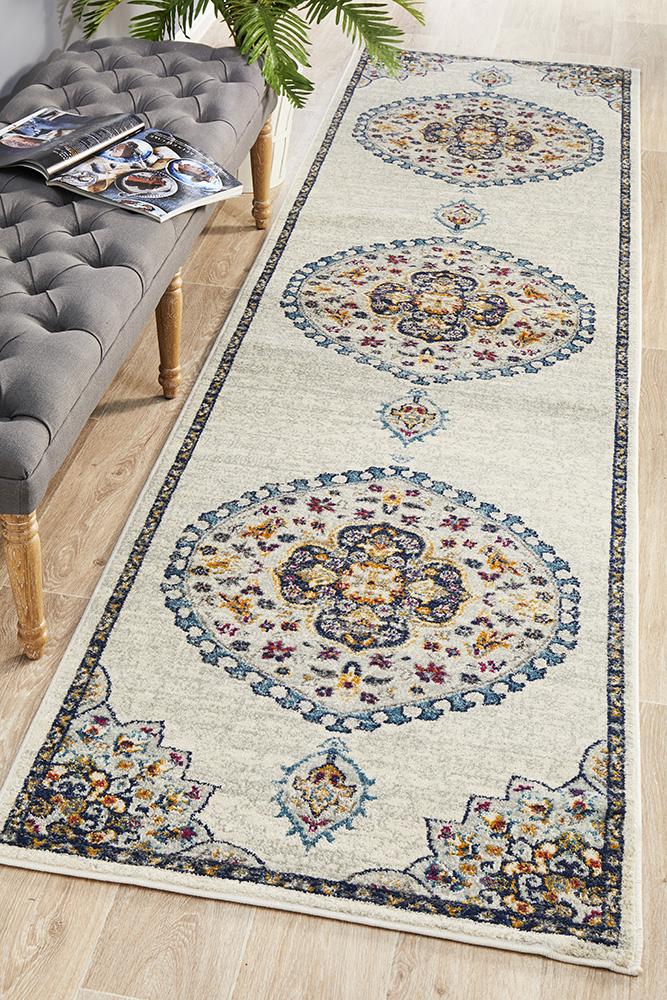 Babil Akkad Bohemian White Runner Rug