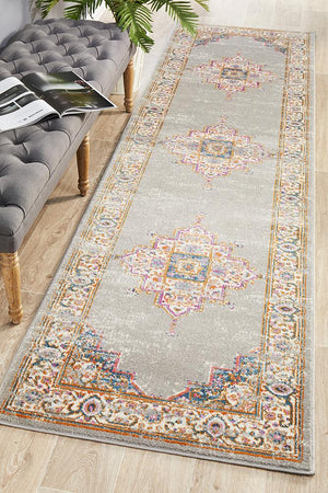 Babil Badra Bohemian Grey Runner Rug - Floorsome - MODERN