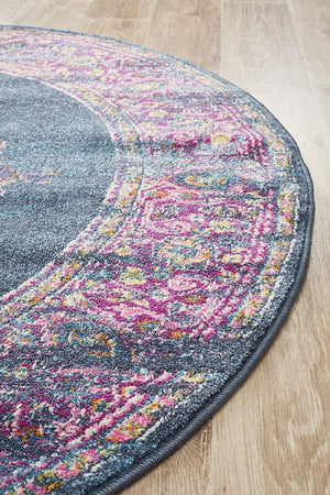 Babil Badra Bohemian Navy Round Rug - Floorsome - MODERN