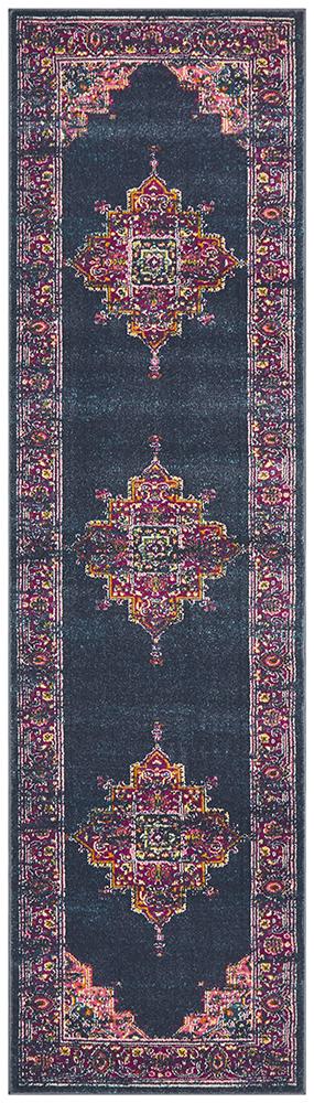 Babil Badra Bohemian Navy Runner Rug - Floorsome - MODERN