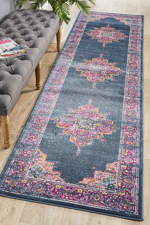 Babil Badra Bohemian Navy Runner Rug - Floorsome - MODERN