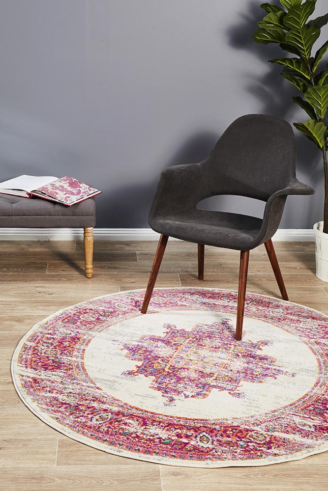 Babil Badra Bohemian Pink Round Rug