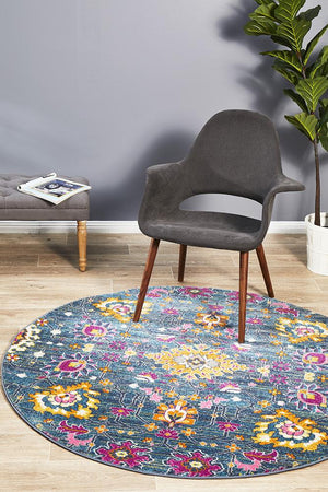 Babil Basra Bohemian Blue Round Rug - Floorsome - MODERN