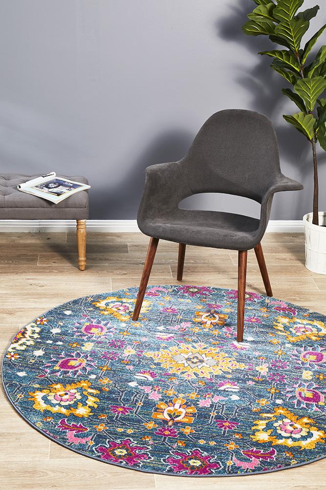 Babil Basra Bohemian Blue Round Rug