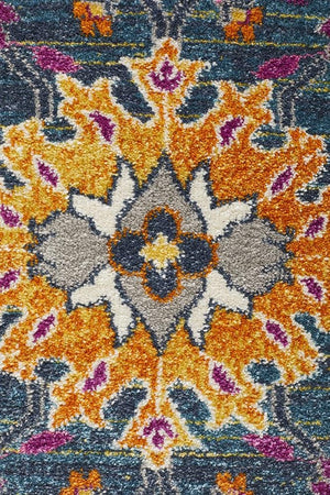 Babil Basra Bohemian Blue Round Rug - Floorsome - MODERN