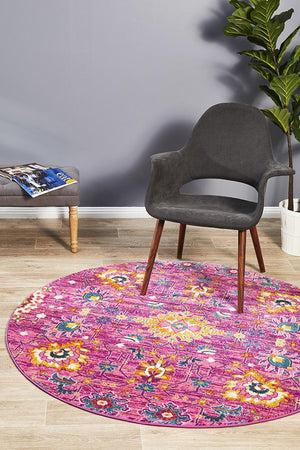 Babil Basra Bohemian Fuchsia Round Rug - Floorsome - MODERN