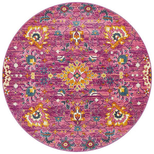 Babil Basra Bohemian Fuchsia Round Rug - Floorsome - MODERN